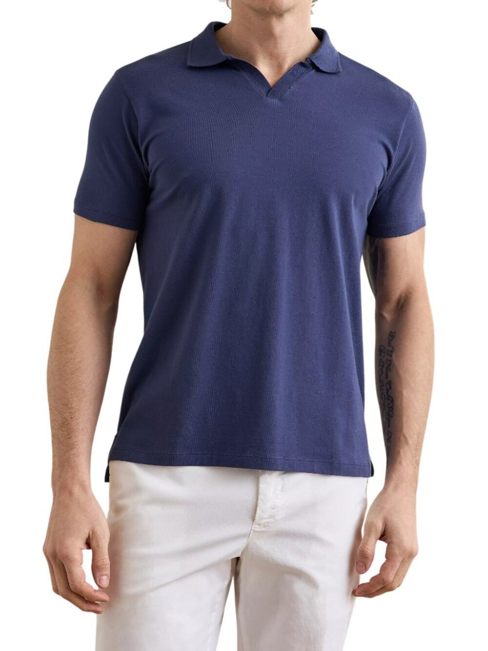 PATRICK ASSARAF Mid Blue Stretch Pima Cotton Johnny Collar Polo size M